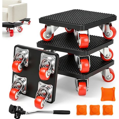 Leve meuble lourd Lot de 9 Déplacer, Charge Maximale 500 kg, Kit Roues Rotatives 360°, Soulever, Roulettes pour Meubles Lourds (1/5)