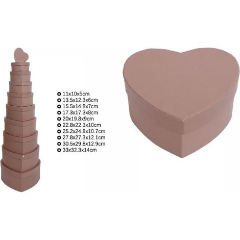 TrAdE Shop Traesio - Set 10pz Scatole Box Per Regali Varie Misure Matrioska Forma Cuore Tortora 71961 -