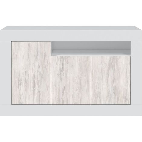 Highboard Thornton, Modernes Sideboard mit 3 Türen, Wohnzimmer-TV-Ständer-Buffet, cm 144x42h87, Weiß (1/5)