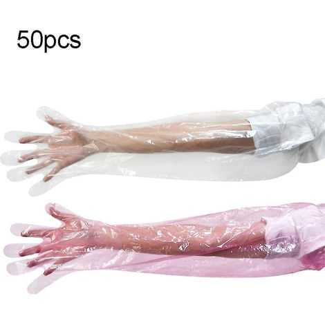 50 gants longs jetables en plastique pour examen vétérinaire des moutons et des bovins (1/5)