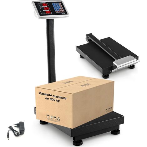 COSTWAY Balance Plateforme Professionnelle Industrielle avec Écran LED, Balance Numérique Pliante, Capacité 300 Kg, Précision 50 g, Autonomie 10 h, pour Colis, Entrepôts, Bagages (Noir) (1/5)