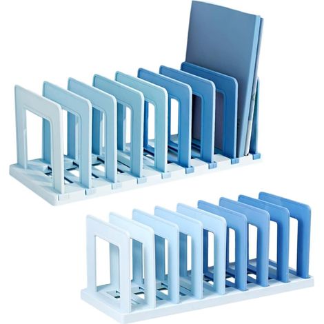 Réglable Presse Livre Serre, Trieur de fichiers de bureau, Classeur de bureau, Porte-revues, Rangement bureau, Étagère de courrier, Organisateur de bureau, avec 8 compartiments, étagère (bleu) (1/5)