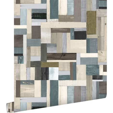 papier peint imitation bois marron et vert olive grisé - ESTAhome (1/5)