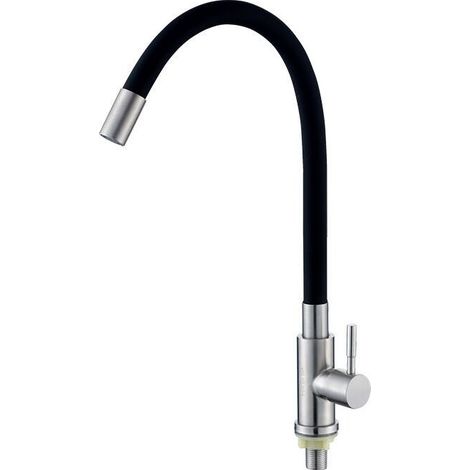 304 Stainless Steel Black Tube Kitchen Sink Faucet Single Cold Universal Rotatable Sink Faucet (1/4)