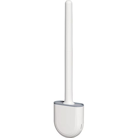 Brosse de toilette ultra - mince murale siliconeBrosse de toilette et support setBlanc salle deBainBrosse de nettoyage avec des poils doux (1/4)