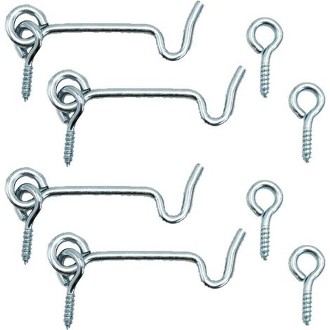 Lot de 4 crochets de porte en fer argenté (50 mm) avec vis de montage pour fenêtres, portes de grange, portes de hangar et portes de garage (1/5)