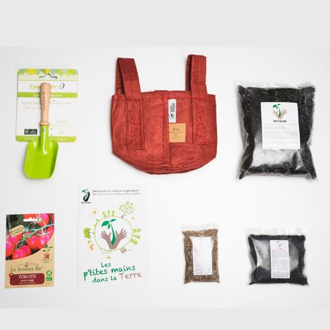 Pack enfant : Les P'tites Mains dans la Terre avec pot terreau amendement et graines de tomates (1/2)