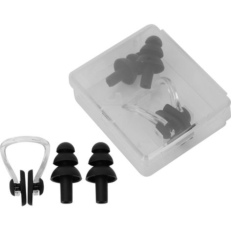 Pince-nez et bouchons d'oreilles en silicone souple étanche pour natation et plongée (Noir) (1/5)