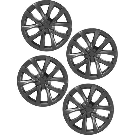 Satz mit 4 Radkappen (18 Zoll) für Model S, kariertes Design, Rundumschutz, robuste Konstruktion, kompatibel mit Tesla Model 3 (2017–2023), Premium-Grau (1/5)