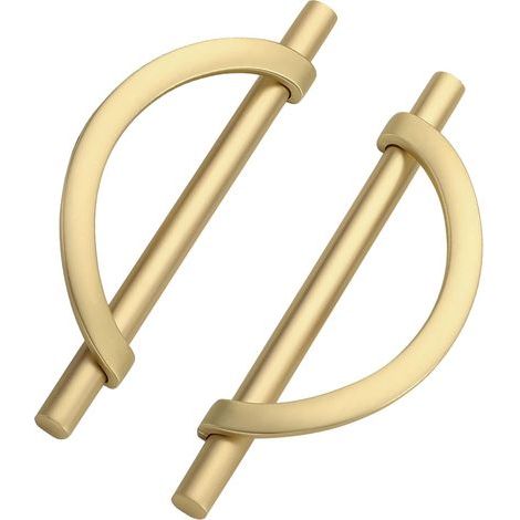 Tirador dorado para muebles de cocina, 2 piezas, con tornillos, de aleación de zinc, ideal para escritorios y cajones, distancia entre agujeros: 128 mm (1/5)