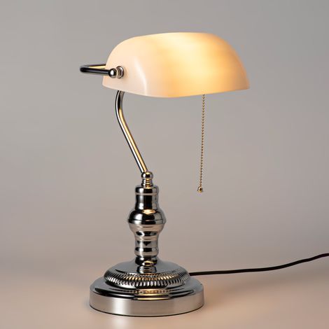Lampe de table vintage "BANQUERO" - E27 - Chrome - Blanc