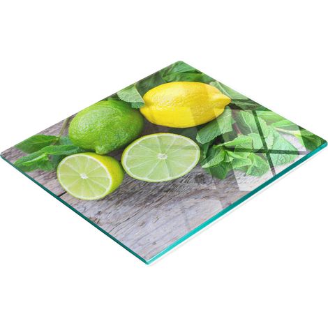 Tagliere da cucina decorativo in vetro, colore lime e limone, 60x52 cm. (1/5)