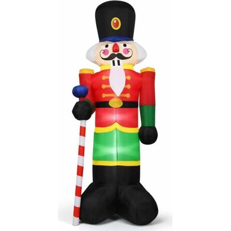 Pair COSTWAY Décoration de Noël Casse-noisette Gonflable 2,4M avec 3 Lumières Canne Sucre d'Orge Décoration Noël Jardin Extérieure