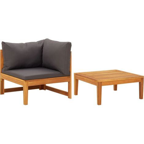 2 pcs Salon de jardin, Ensemble table et chaises de jardin, Meuble de jardin avec coussins gris foncé Bois d'acacia MKW234240 (1/5)