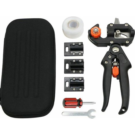 Kit d'outils de greffage et de taille pour arbres de jardin et pépinière, comprenant un sécateur et du ruban adhésif. (1/5)
