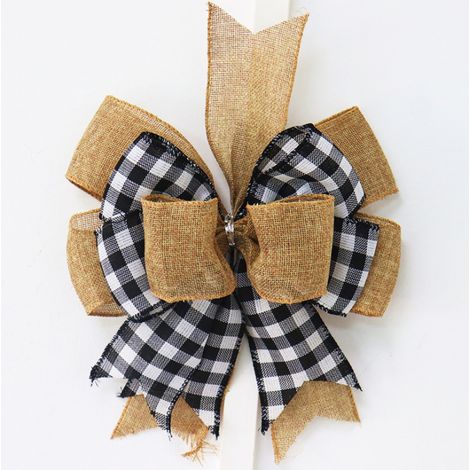 Nœud Décoratif Toile De Jute - Carreaux Noirs Et Blancs - Pour Couronne De Noël Sapin Intérieur Extérieur - 30,5 X 24 Cm - 1 Pièce (1/5)
