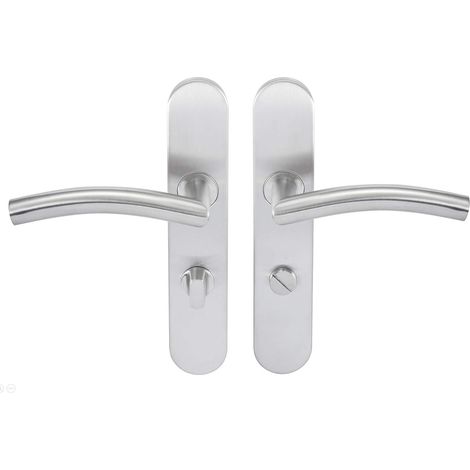 1 Paire - Poignée Inox - Plaque Tempo Disco - Porte Intérieure Sans Clé - Bec De Cane - Acier Inoxydable - Pour Entrée 38 À 55 Mm - Argent - 228x43 Cm