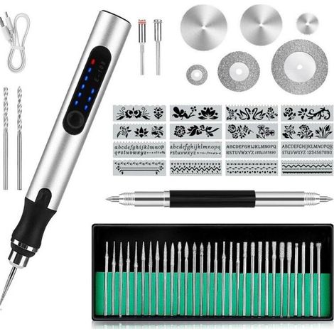 Stylo Graveur Électrique Sans Fil, Outil de Gravure Multifonction, Mini Outil Graver Bricolage, Outil Rotatif Bricolage Portable, USB Rechargeable, Pour Métal Verre Pierre Plastique (1/4)