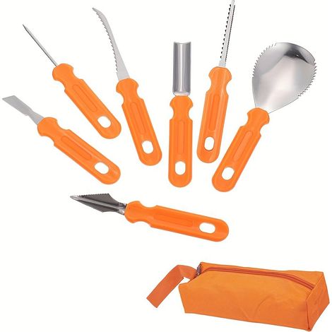Kit de 7 Outils de Sculpture pour Citrouille Halloween - Couteaux en Acier Inoxydable pour Argile, DIY, Décoration et Pâtisserie (1/4)