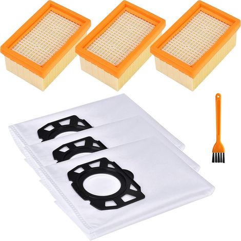 Lot de 3 filtres d'aspirateur pour Kärcher WD4 WD5 WD6 - 3 sacs d'aspirateur pour Kärcher MV4 MV5 MV6 WD4 WD5 WD6 WD5 WD6 - Avec 1 brosse - Pièces de rechange pour aspirateur Kärcher (1/5)