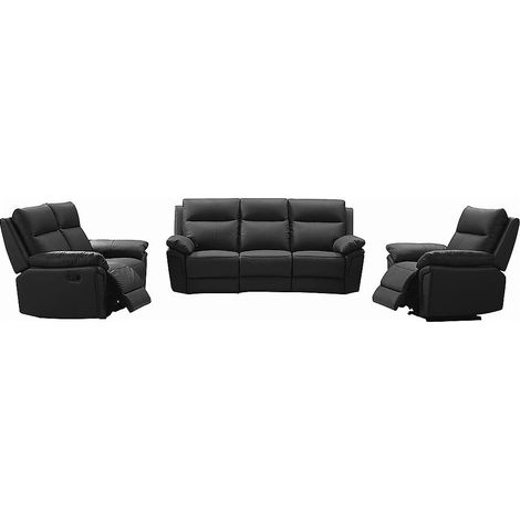Canapés 3 places 2 places et un fauteuil relax en cuir de buffle PAKITA - Noir (1/5)