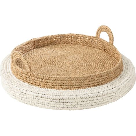 Plateau de Service Flottant "Jonc de Mer" 75cm Naturel & Blanc (1/4)
