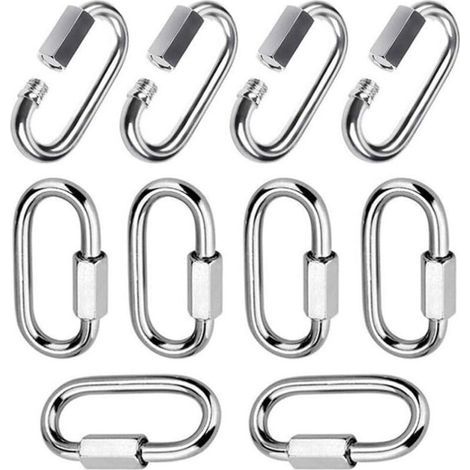 Lntyq Lot de 10 Maillon Rapide Mousqueton à Verrouillage M6, Mousqueton Tactique en Forme de D pour Extérieur/Intérieur, Camping, Randonnée, (1/5)