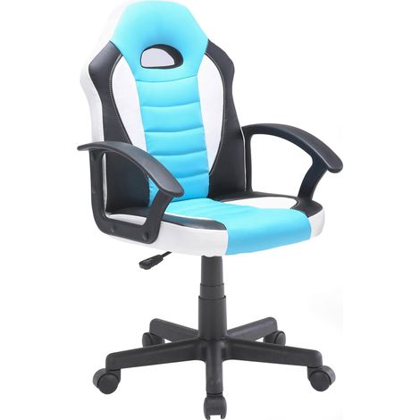 Sedia da Gaming Ergonomica per Bambini 55x56x99,5 cm in Similpelle Bianca e Azzurra