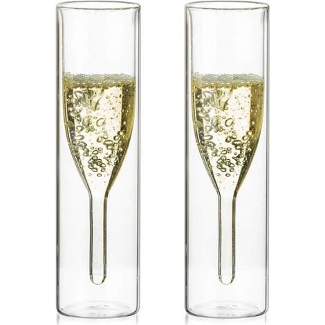 Verres à champagne en cristal à double paroi en vrac, verre tulipe classique sans poignée en verre transparent, soufflé à la main (1/4)