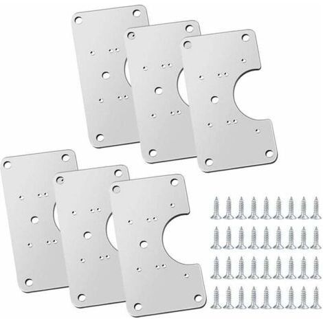 6 Pack Stainless Steel Hinge Repair Plates with 36 Screws and 12 Mounting Holes for Repairing Door, Cabinet, Living Room Furniture, Drawers, Cases and Windows, (1/5)