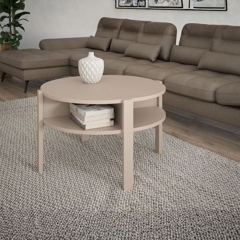 Tavolino da salotto Aura rotondo 74 cm con ripiano inferiore colore cashmere (1/4)