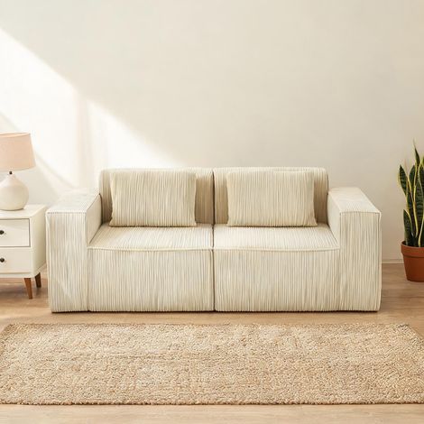 Canapé beige en velours côtelé 100 polyester 202 x 90 x 76 cm (1/5)