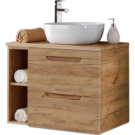 Waschtischunterschrank 81 cm mit Keramikbecken LUTON-56-CRAFT Wotan Eiche Nb. B/H/T ca. 81/76/46 cm (1/5)