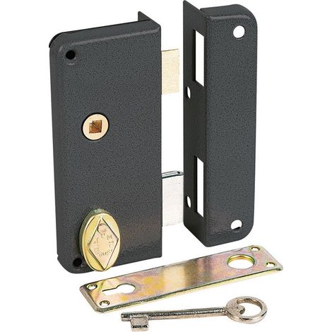 JPM – Serrure électrique en applique noire droite à fouillot – Clé L – Axe 40 mm – Extra-plate – Protection renforcée – Pour portes intérieures