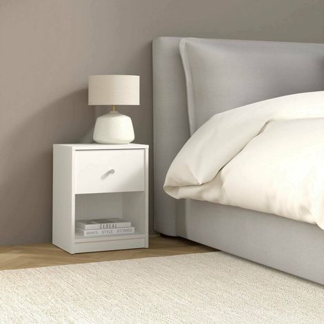 Dmora - Comodino Kastri, Comò basso, Tavolino da notte, Mensola da letto, 38x30 h48 cm, Bianco (1/5)