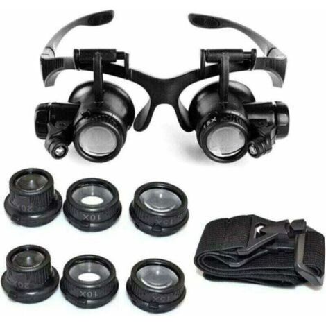 Headband Magnifier, Forehead Magnifier, Magnifying Glasses, LED Light, 10x, 15x, 20x and 25x Magnification (1/4)