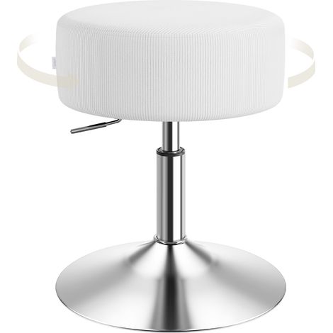 WOLTU Tabouret de Maquillage, Tabouret de Bar Rond en Velours Côtelé, 35, 5 x 35, 5 x 56 cm, Blanc (1/5)