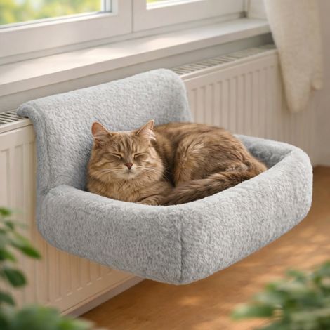 belviona Katzen-Heizkörperliege, kuschelig, stabil & warm, gemütlicher Schlafplatz für Katzen bis 8 kg, hellgrau (1/5)