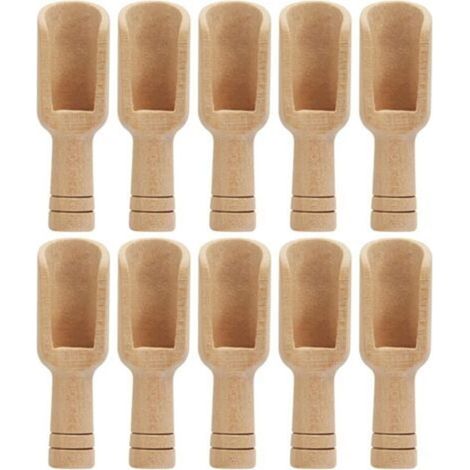10 PCS Petite Cuillère à Sel en Bois, Cuillère Pelles à Épices, Mini Cuillère en Bois Épices, Mini Cuillères à Sel de Bain, Bois Naturel, Non Toxique, pour Sel, Sucre, Café, Thé, Épices, (1/5)