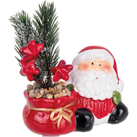 DECORAZIONE BABBO BURG CON PIANTA IN RESINA H11,5CM ADDOBBI NATALIZIE