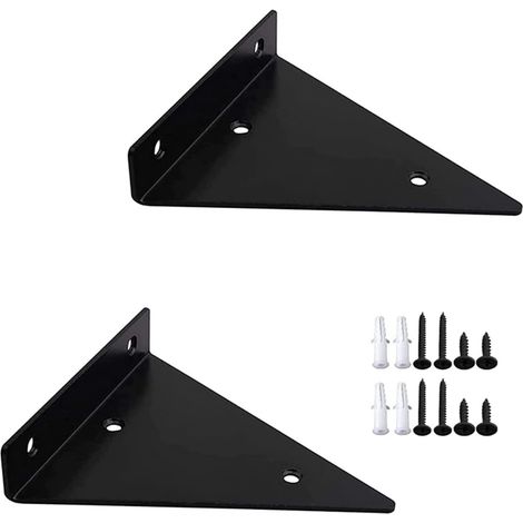 2 Pieces Triangle Shelf Bracket, Floating Metal Triangle With 8 Screws Bathroom Wall Shelf Brace, Wall Shelf Bracket, For Living Room Kitchen Bedroom Bathroom Decor (Black) (1/5)