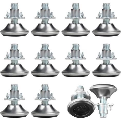 Pieds de meubles réglables M8 x 30 mm (12 pièces) – Pieds cylindriques réglables de taille moyenne avec coussinets en PP et écrous en T, curseurs de pieds de meubles réglables en caoutchouc (1/4)