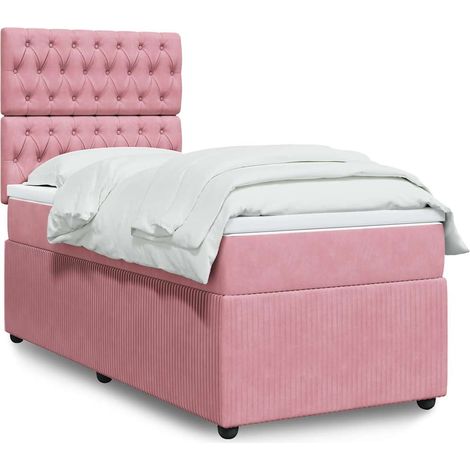Cama box spring con colchón terciopelo rosa 90x190 cm (1/5)