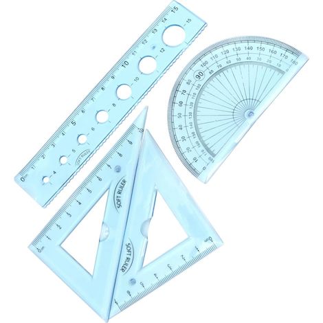 Juego de 4 reglas plegables transparentes, suaves y flexibles, ideales para estudiantes y material escolar, color azul transparente. (1/5)