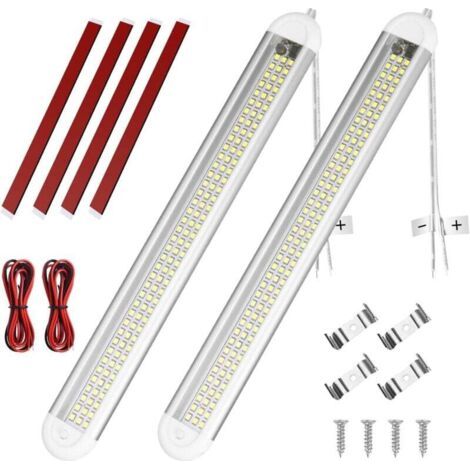 Barre de Lumière Intérieure à LED, 2PCS 12V Barre Lumineuse Intérieure 120LED avec Interrupteur on/Off, Blanche Barre de Bande Lampe pour Voiture/Camion/Camping-Car/Bateau/Van (9-90V DC) (1/4)
