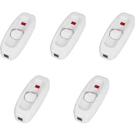 Pack of 5 Inline On/Off Table Lamp Cord Switches with LED Indicator (Color: White) (1/5)
