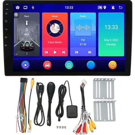 Autoradio Android 11 10,1 pouces écran tactile IPS HD 1080P, GPS navigation 4G RAM 32 Go ROM, carte hors ligne, lien miroir, sans caméra (1/5)
