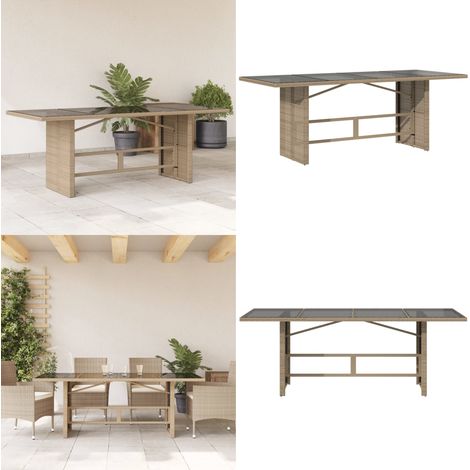 Tavolo da Giardino Piano in Vetro Beige 190x80x75 cm Polyrattan - Tavolo da giardino piano - Tavolo da giardino in rattan PE