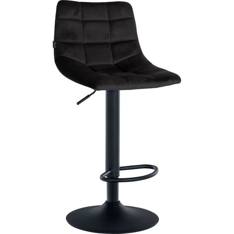 Sgabello da bar moderno x1 in velluto nero con motivo trapuntato e base a tromba in metallo nero 100005661