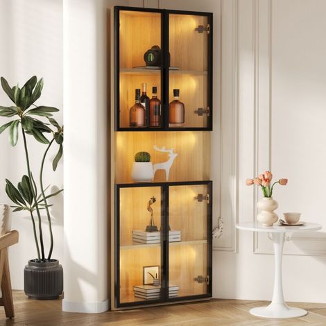 Vitrine LED 62 x 32 x 160 cm – Façade effet chêne, bande lumineuse intégrée, armoire résistante à la poussière, verre durci – Présentation éclairée de vos objets précieux (1/4)
